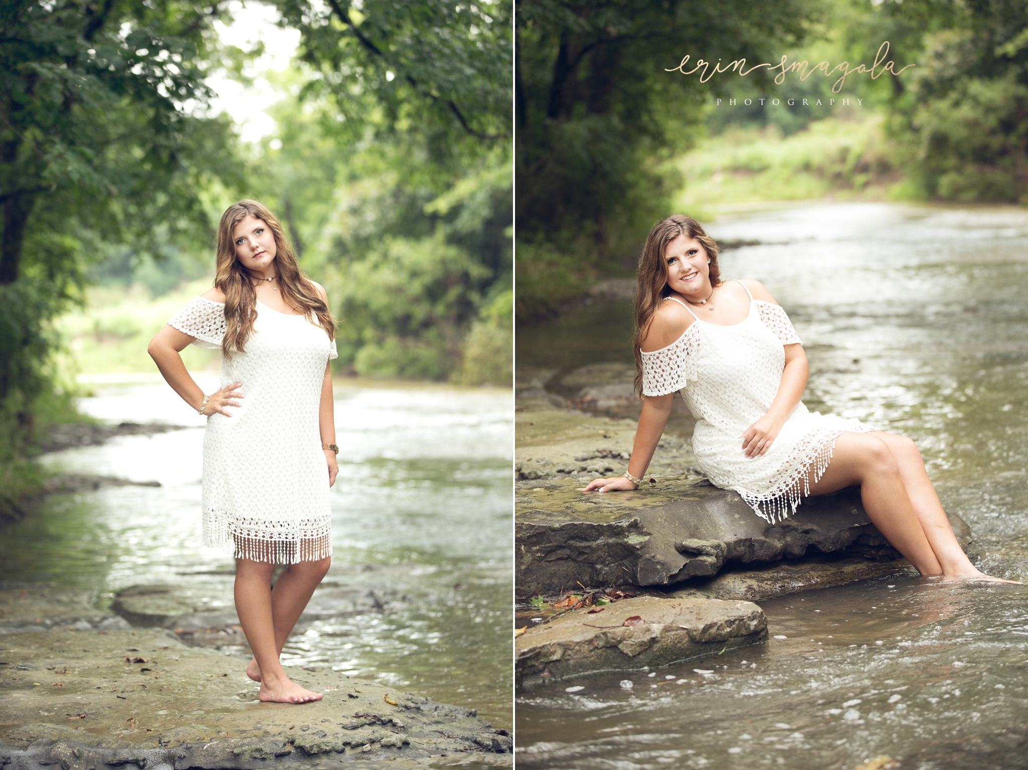 senior photos in a creek