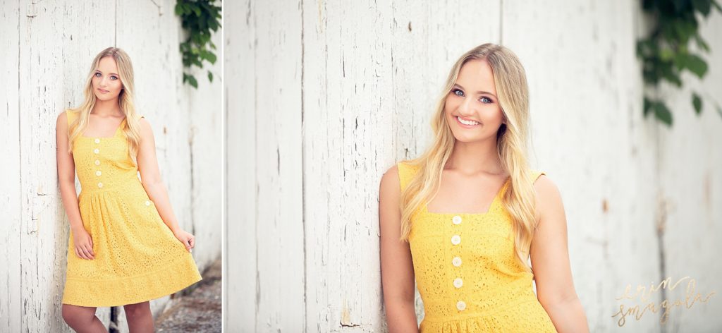 yellow eyelet dress for senior pics