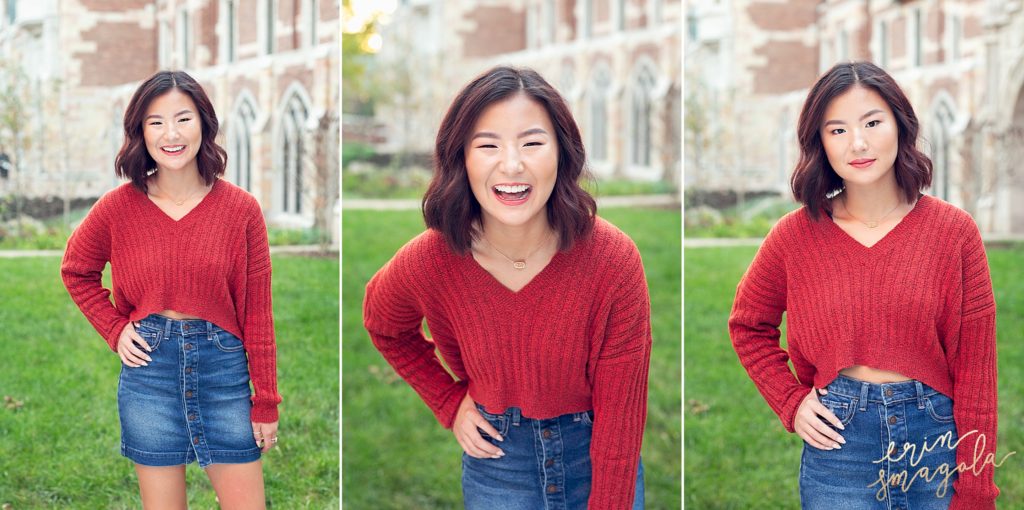 red sweater senior pictures