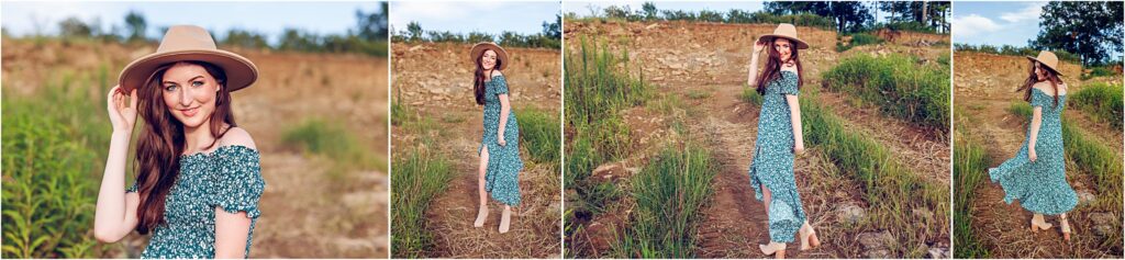 girl takes senior pictures in a rocky field in nashville 