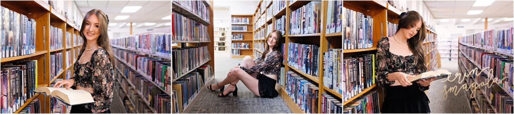 nashville senior photographer takes picture of girl in library
